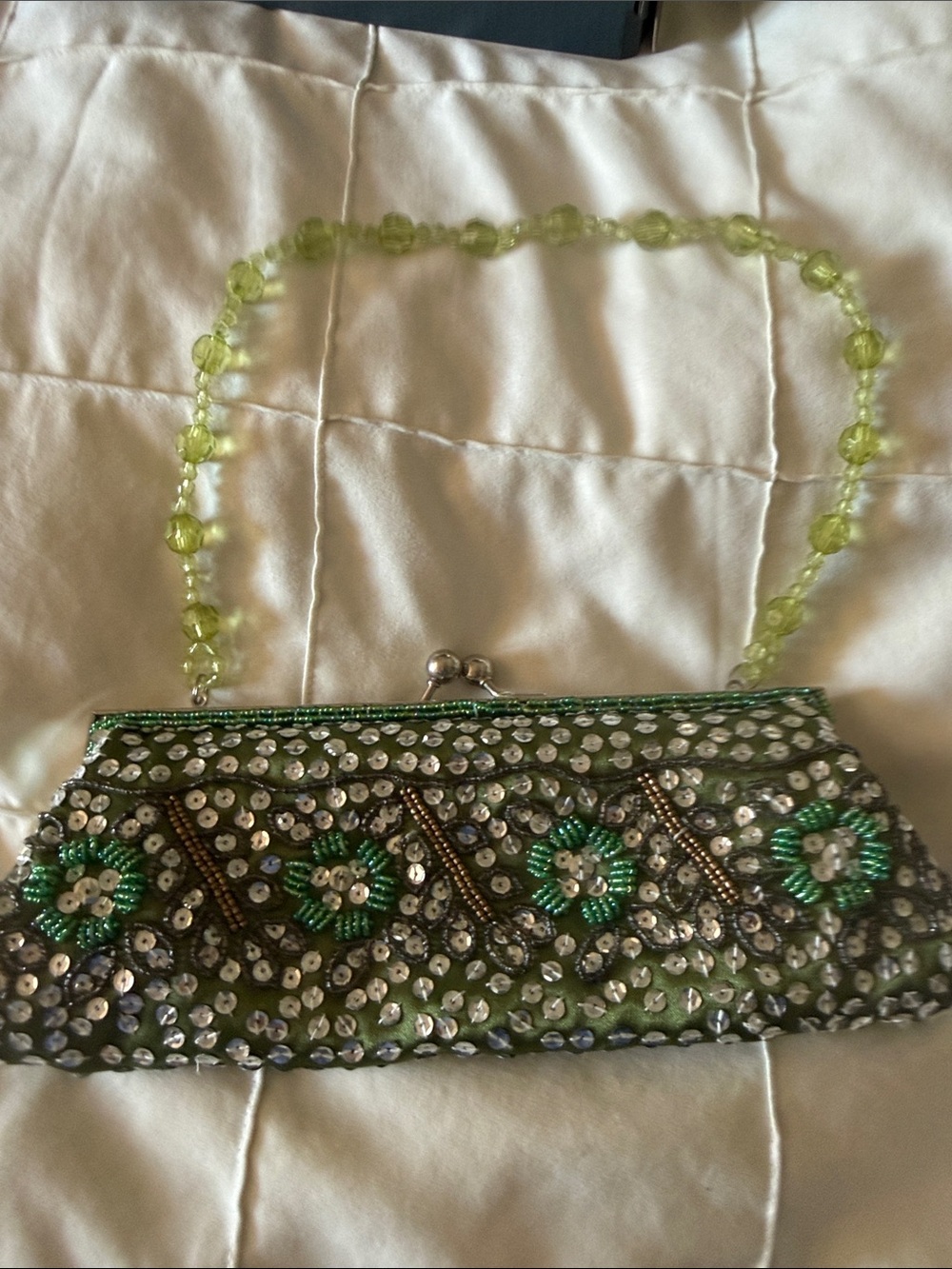 Embellished Green Beaded Evening Clutch